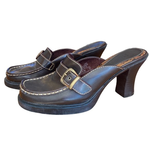 Vintage Mudd Y2K Faux Leather Chunky Block Heel Slide Slip On Mules Shoes-7.5 - Picture 1 of 11